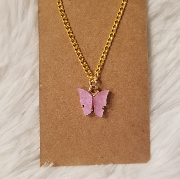 Pink Butterfly Necklace 18inches - Picture 8 of 16